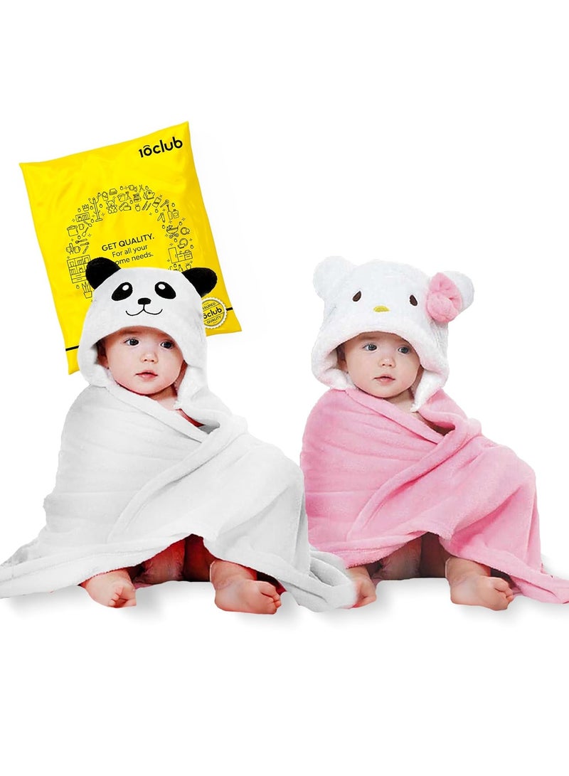 ماي نيو بون MY NEWBORN CLUB 3 في 1 طقم بطانية أطفال بغطاء للرأس مكون من 2 دب أبيض ووردي Al Season غلاف ناعم لحديثي الولادة ناعم وصديق للبشرة، بطانيات أطفال حديثي الولادة من 0 إلى 12 شهرًا هدية استحمام الطفل - Image 1