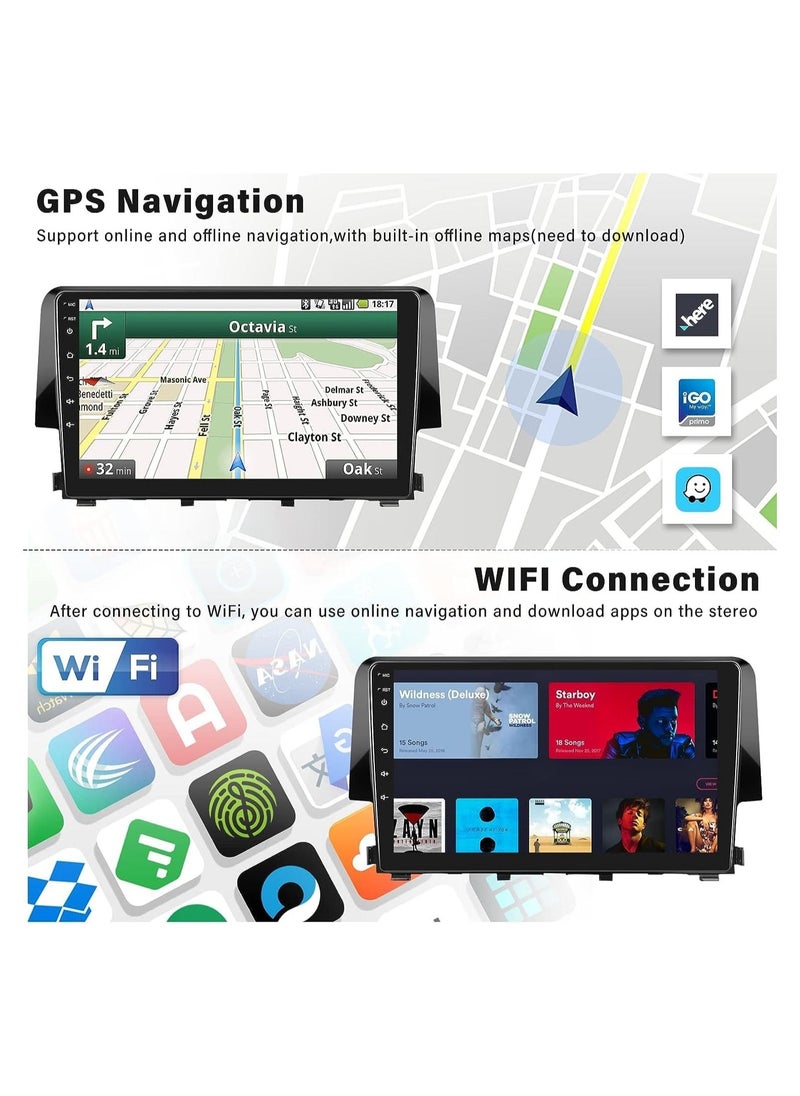 SHEZA STAR - Android Screen For Honda Civic 2016 To 2020 4GB RAM 64GB Memory Support Apple Carplay Android Auto Full HD Touch Screen 9 Inch built In Bluetooth USB Radio WiFi Play Store Backup Camera included - Image 1