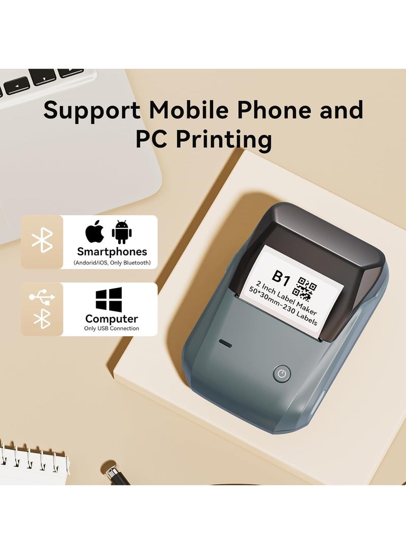 Barcode Label Printer B1 Inkless Label Maker with Tape, Bluetooth Sticker Printer 2 Inch for Food Baking Office Organisation Small Business Label Printer, Blue - Image 5