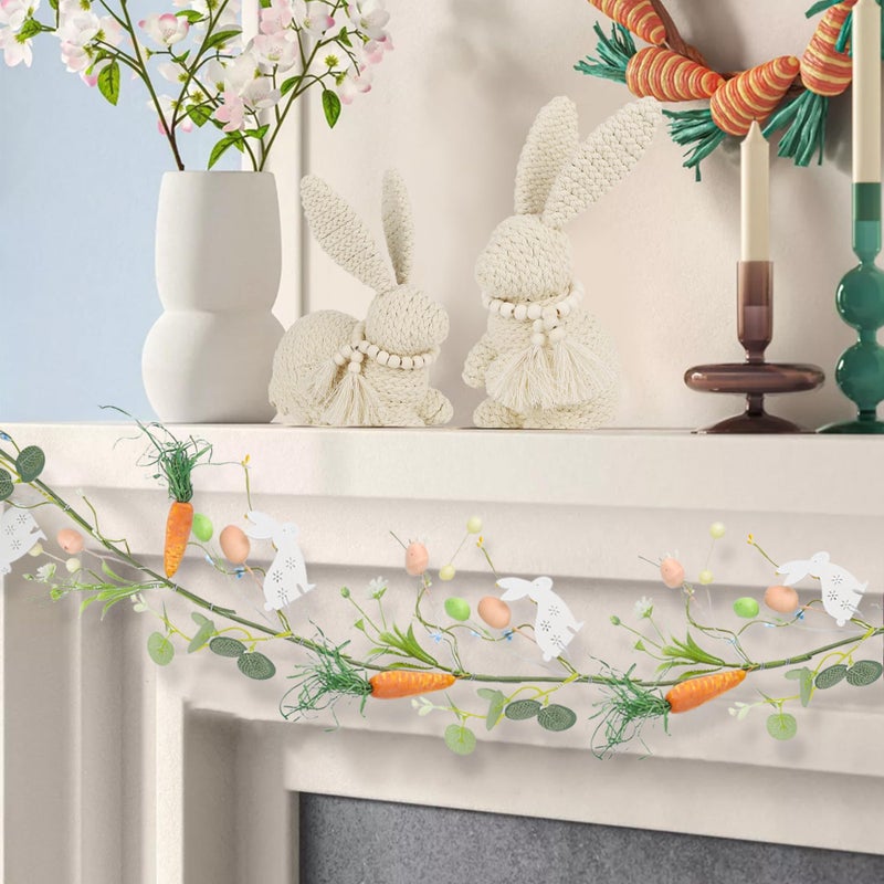 DR.DUDU 4 FT Easter Garland-Bunny & Carrot Garland Decorations for Mantle, Spring Artificial Garland with Easter Pastel Eggs for Indoor Home Fireplace Table Centerpiece Party DÃ©cor - Image 4