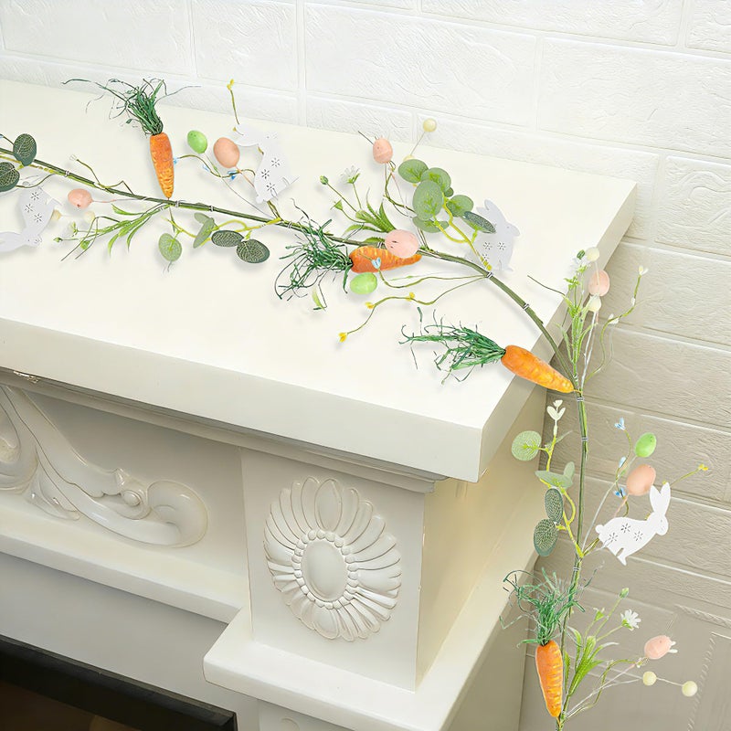 DR.DUDU 4 FT Easter Garland-Bunny & Carrot Garland Decorations for Mantle, Spring Artificial Garland with Easter Pastel Eggs for Indoor Home Fireplace Table Centerpiece Party DÃ©cor - Image 1