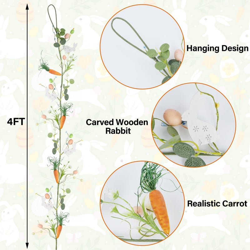 DR.DUDU 4 FT Easter Garland-Bunny & Carrot Garland Decorations for Mantle, Spring Artificial Garland with Easter Pastel Eggs for Indoor Home Fireplace Table Centerpiece Party DÃ©cor - Image 2