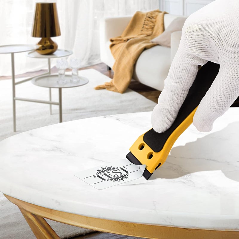 Ehdis 2pcs Plastic Razor Scraper 6-inch Long Handle Adhesive Remover Tool with 100 Double-Edge Blades for Window Tint Vinyl Scraper Decal Sticker Glue Remover (yellow) - Image 2