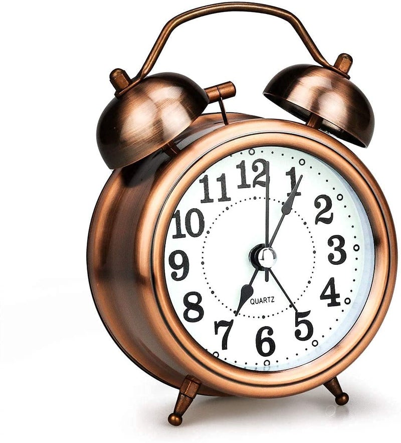 CLEMATIS CLEMATIS Vintage Twin Bell Table top Alarm Clock with Night LED Light Display Alarm Clock for Bedroom Heavy Sleepers Kids and Students Copper - Image 1