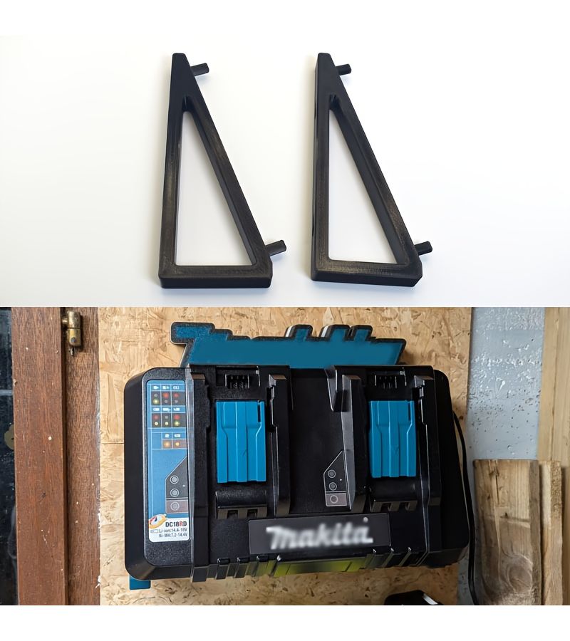 Black Wall Mount Bracket For Makita Dual Port Charger Workshop Storage Rack - Image 2
