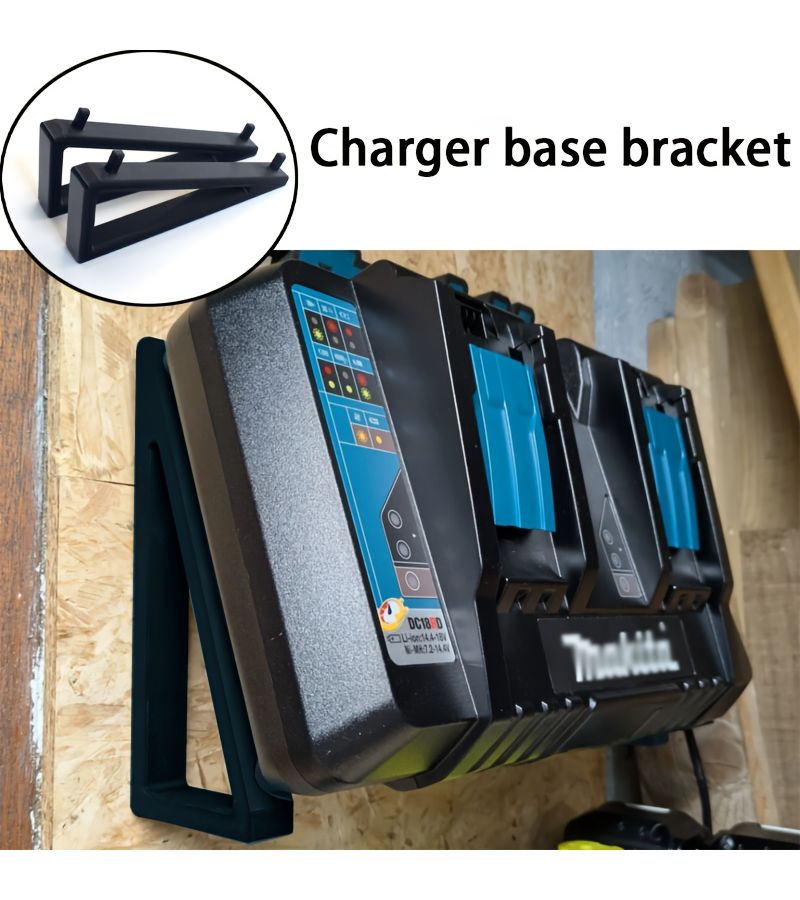 Black Wall Mount Bracket For Makita Dual Port Charger Workshop Storage Rack - Image 1