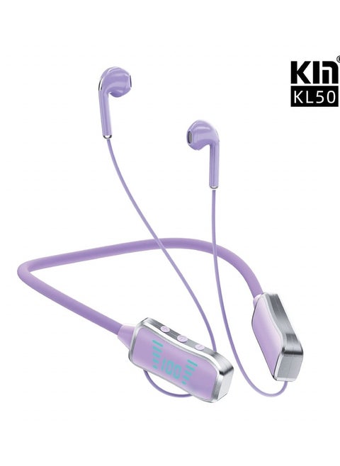KL50 Bluetooth Neckband Earphones 48H Playtime With LED Display TF Card Slot Multi Functional Button Control Purple