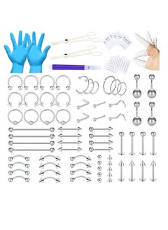 100PCS Piercing Kit,12G 14G 16G Piercing Needles Clamps for Nose Septum Belly Button Lip Tongue Eyebrow Cartilage Ear Tragus Helix Daith Piercing Tool Kit - Silver