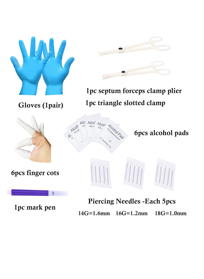 JIESIBAO - 100PCS Piercing Kit,12G 14G 16G Piercing Needles Clamps for Nose Septum Belly Button Lip Tongue Eyebrow Cartilage Ear Tragus Helix Daith Piercing Tool Kit - Silver - Image 1