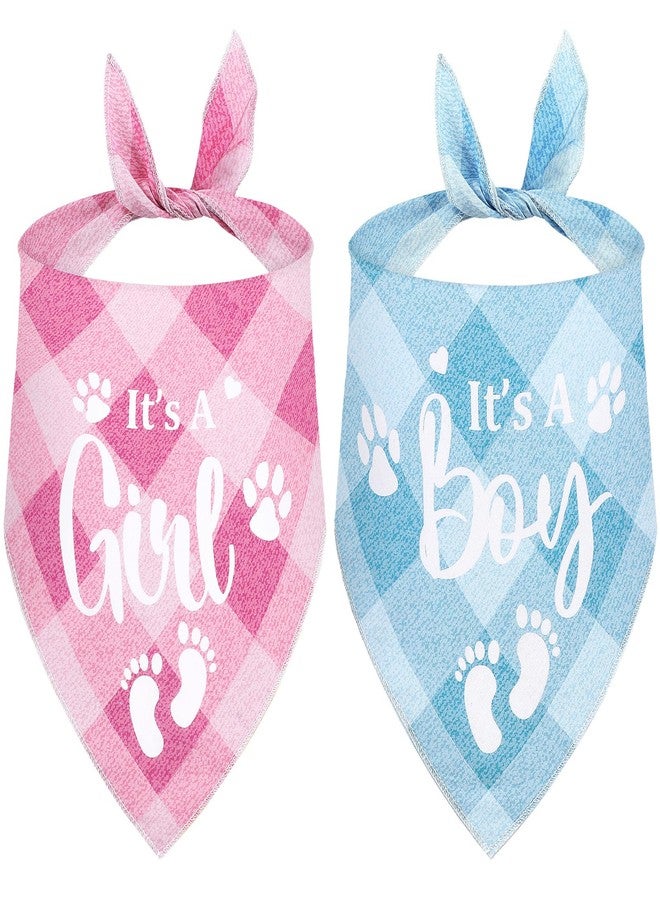 LEIFIDE 2 Pieces Gender Reveal Baby Announcement It's a Girl or It's a Boy Dog Bandana Pregnancy Announcement Plaid Triangle Pet Scarf Scarves Gender Reveal Photo Prop for Medium Large Dogs(Cute) - Image 1