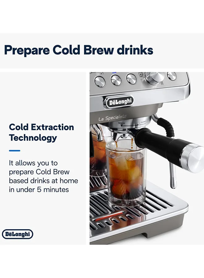 ديلونجي De'Longhi La Specialista Arte Evo Cold Brew Espresso Machine with Grinder Including Barista Kit, Cold Brew Function, 8 Grinding Levels, 15 Bar, 3 Temperatures, Milk Foam Nozzle, EC9255T Titanium