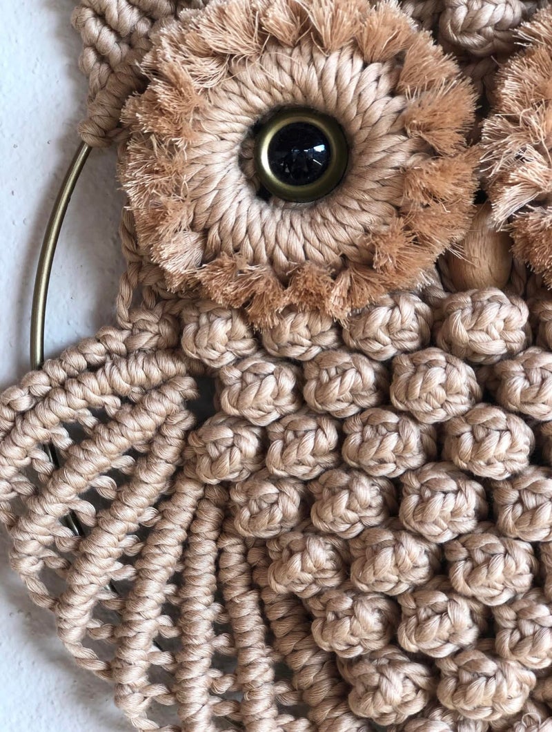 TMS Bohemian Owl Macramé Wall Hanging - 12 x 23 Inch - Handcrafted Boho Home Décor with Natural Elements - Boho Chic Accent for Home, Office, or Living Room (Beige) - Image 3