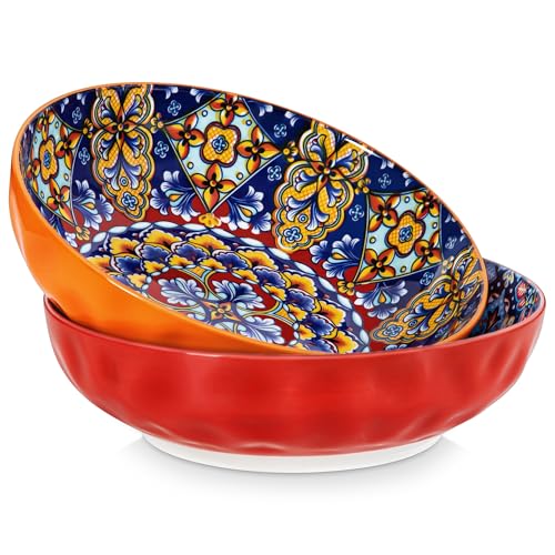 vancasso Large Serving Bowls, 78 Oz Extra Large Salad Bowls Set of 2, Bohemian Decorative Bowls for Salad, Fruit, Pasta and Dinner, Serving Dishes Set for Party, Dishwasher & Microwave Safe－Red - Image 1