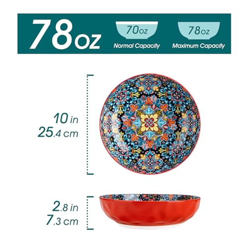 vancasso Large Serving Bowls, 78 Oz Extra Large Salad Bowls Set of 2, Bohemian Decorative Bowls for Salad, Fruit, Pasta and Dinner, Serving Dishes Set for Party, Dishwasher & Microwave Safe－Red - Image 2