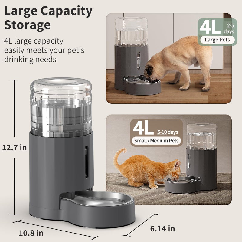 JUNSPOW Cat Water Dispenser and Stainless Steel Bowl, Automatic Gravity Water Dispenser for Cats or Small Medium Size Dogs, Large Capacity, Easy to Clean and Safe for Pets - Image 2