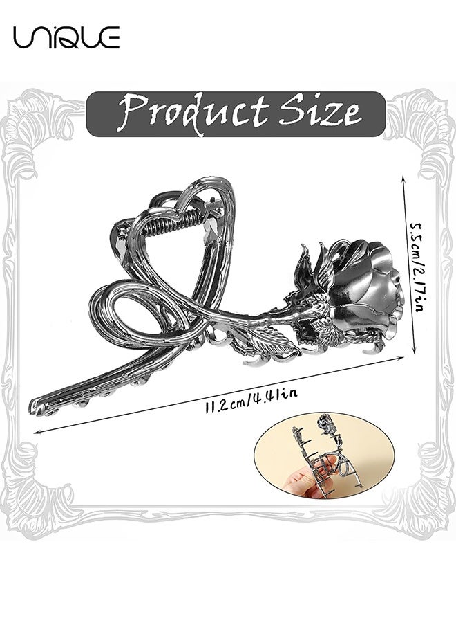 Unique Flower Hair Claw Clips Black Rose Hair Clips Large Heart Hair Jaw Clips Metal Hair Claws for Women Girls Goth Hair Accessories Strong Hold Vintage Hair Clamps - Image 2