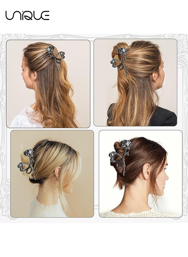 Unique Flower Hair Claw Clips Black Rose Hair Clips Large Heart Hair Jaw Clips Metal Hair Claws for Women Girls Goth Hair Accessories Strong Hold Vintage Hair Clamps - Image 5