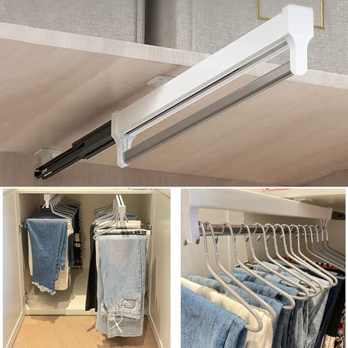 MAFAGE Pull Out Closet Valet Rod Adjustable Sliding Heavy Duty Steel Top Mounted Clothes Storage Hanger Rail for Closet Wardrobe 397mm156inch - Image 3