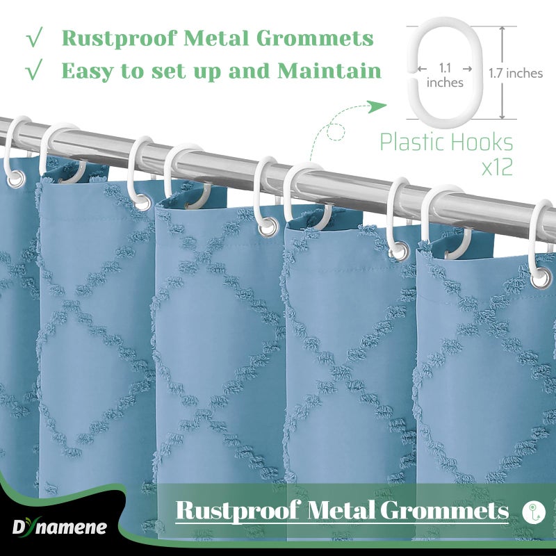 Dynamene Extra Long Shower Curtain  84 Inch Long Boho Tufted Geometric Striped Fabric Bathroom Shower Curtain  Tall Shabby Chic Waterproof Cloth Shower Curtain Set  12 Hooks  Moonlight Blue  72x84 - Image 5