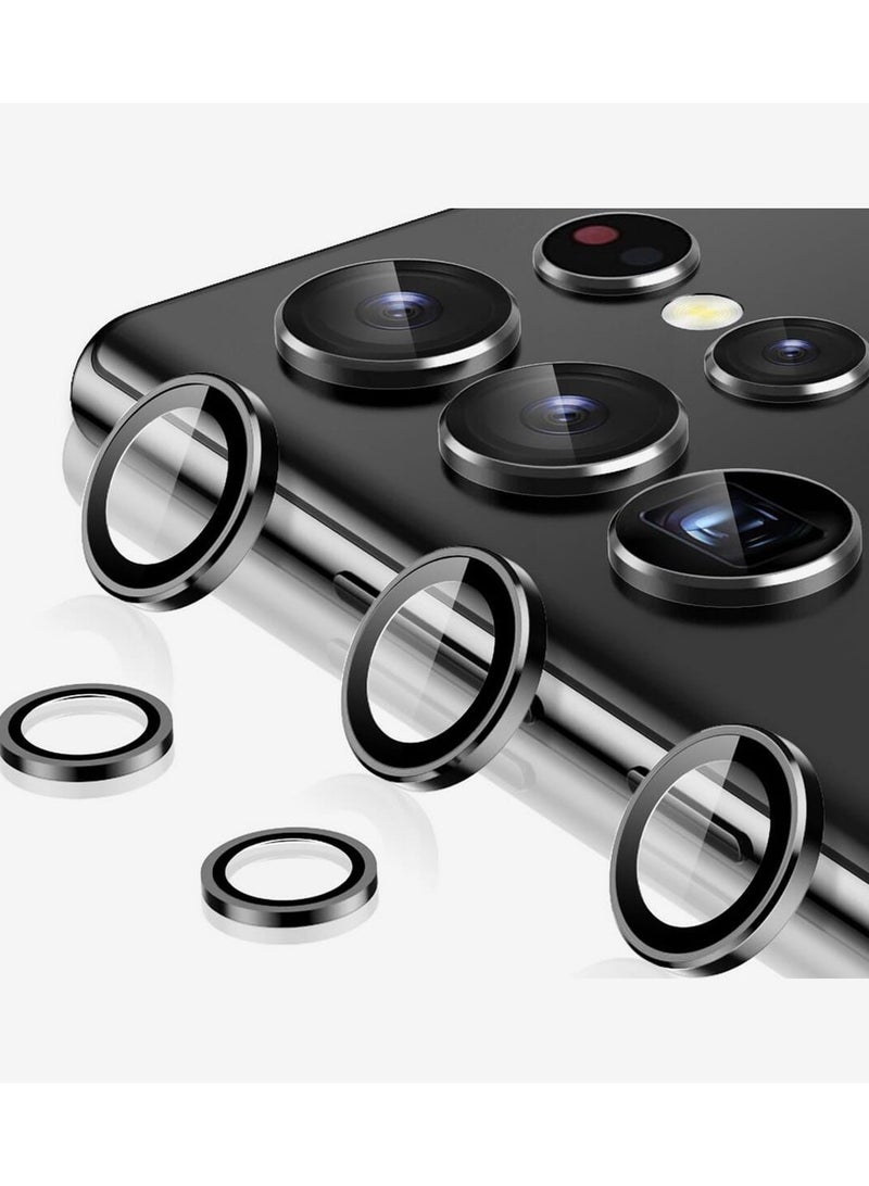بروستايل واقي زجاجي لعدسة الكاميرا مع حلقة معدنية لهاتف Samsung Galaxy S24 Ultra - مقاوم للخدش، زجاج مقوى فائق النحافة 9H مع حافة من الألومنيوم، أسود - Image 1