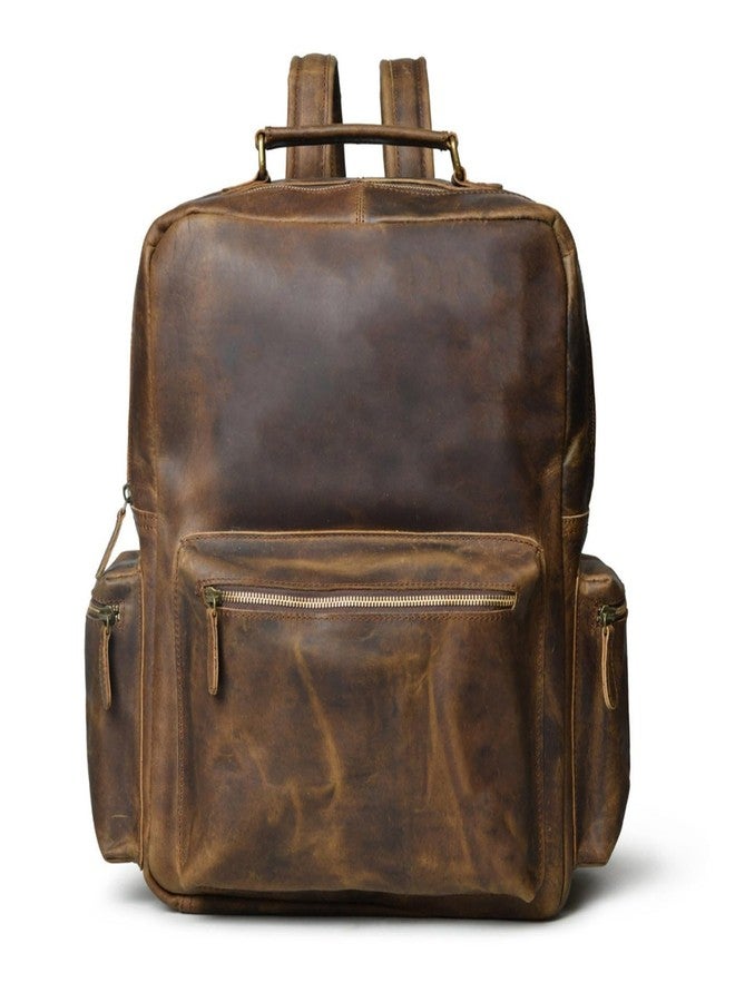 MaheTri Barclay Handcrafted Leather Laptop Backpack - Vintage Brown | Genuine Full Grain Leather Backpack With Trolley Sleeve, Card & Pen Holder | Multiple Zipper Pockets With Adjustable Back Strap - Image 1