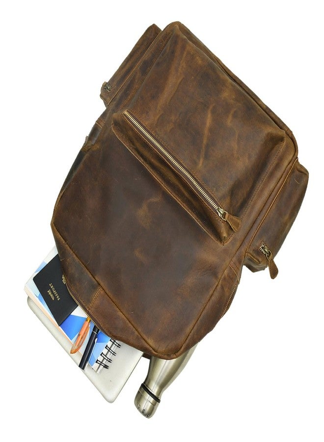 MaheTri Barclay Handcrafted Leather Laptop Backpack - Vintage Brown | Genuine Full Grain Leather Backpack With Trolley Sleeve, Card & Pen Holder | Multiple Zipper Pockets With Adjustable Back Strap - Image 5