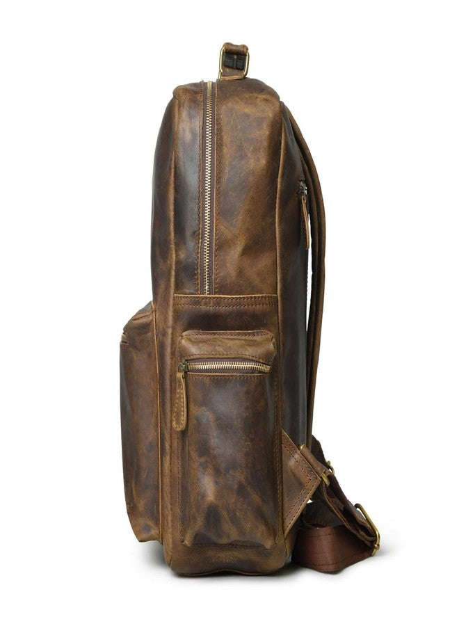 MaheTri Barclay Handcrafted Leather Laptop Backpack - Vintage Brown | Genuine Full Grain Leather Backpack With Trolley Sleeve, Card & Pen Holder | Multiple Zipper Pockets With Adjustable Back Strap - Image 3