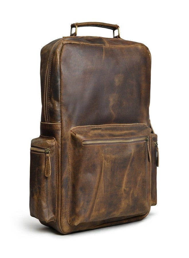 MaheTri Barclay Handcrafted Leather Laptop Backpack - Vintage Brown | Genuine Full Grain Leather Backpack With Trolley Sleeve, Card & Pen Holder | Multiple Zipper Pockets With Adjustable Back Strap - Image 2