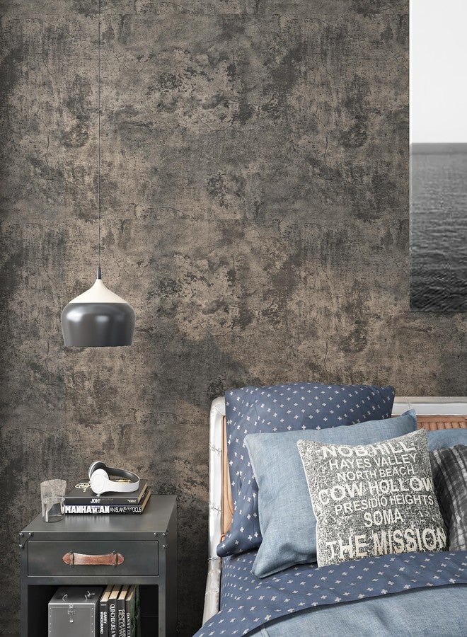 Livelynine Moody Concrete Wallpaper Peel and Stick Industrial Modern Brown Black Limewash Wallpaper Waterproof Dark Aged Cement Wall Mural Removable Cracked Concrete Contact Paper Vinyl 15.8x78.8 - Image 4