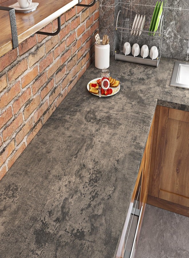 Livelynine Moody Concrete Wallpaper Peel and Stick Industrial Modern Brown Black Limewash Wallpaper Waterproof Dark Aged Cement Wall Mural Removable Cracked Concrete Contact Paper Vinyl 15.8x78.8 - Image 3