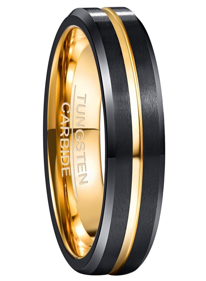 NUNCAD Tungsten Ring for Men Women Wedding Bands 4/6/8/10mm Width Multicolor Available Groove Beveled Edges Engraved I Love You Size 4 to 17,Black Gold,Size 10 - Image 1
