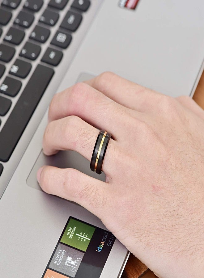 NUNCAD Tungsten Ring for Men Women Wedding Bands 4/6/8/10mm Width Multicolor Available Groove Beveled Edges Engraved I Love You Size 4 to 17,Black Gold,Size 10 - Image 4