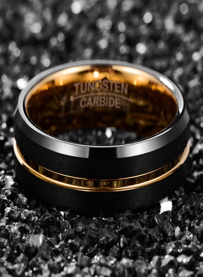 NUNCAD Tungsten Ring for Men Women Wedding Bands 4/6/8/10mm Width Multicolor Available Groove Beveled Edges Engraved I Love You Size 4 to 17,Black Gold,Size 10 - Image 3
