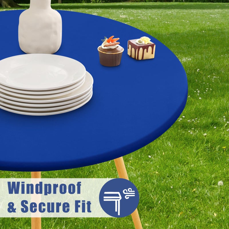 Moosfor Round Spandex Tablecloth, Elastic Fitted Waterproof Tablecloths for 36"-44" Tables, Stretch Washable Picnic Table Cover for Camping, Dining, Indoor and Outdoor, Blue - Image 3