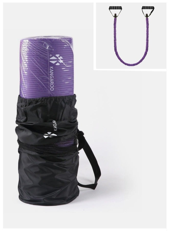 كانجرو مجموعة فرشة التمارين سمك 15 ملي بنفسجي مع حبل مقاومة لون بنفسجي مغلف بقماش