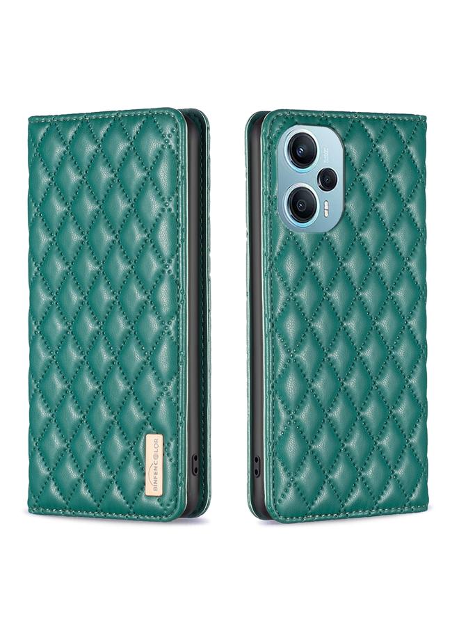 The Bros Case For Xiaomi Poco F5 5G / Redmi Note 12 Turbo Diamond Lattice Magnetic Leather Flip Phone Case
