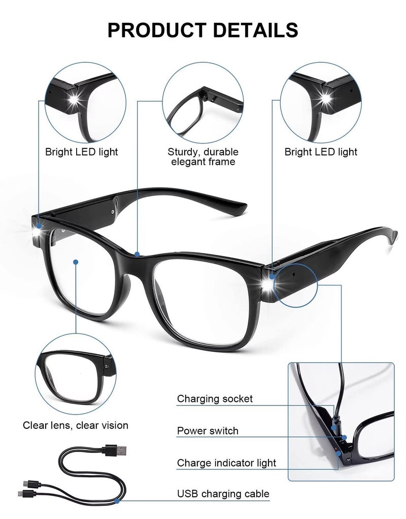 OKH Reading Glasses with Lights, Rechargeable, Bright LED Lighted Readers 2.0, Hands-free Magnifying Eyeglasses for Close Work, Reading, Unisex - Image 2
