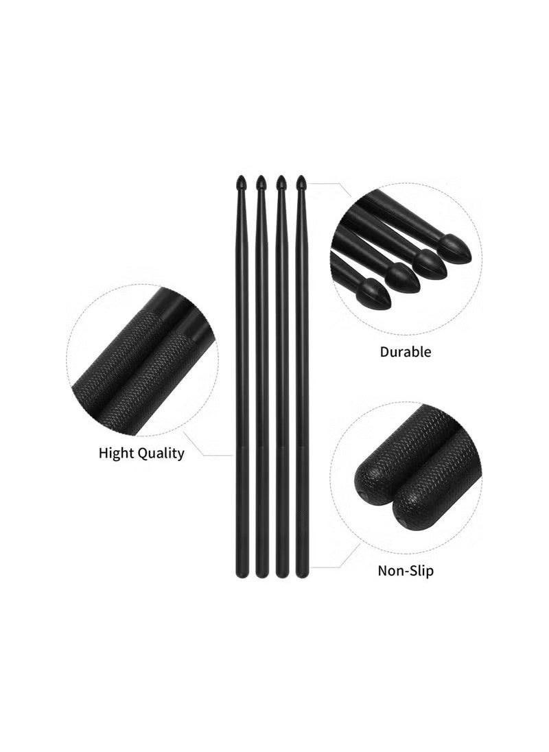 Realfrog - 2 Pairs 5A Nylon Drumsticks for Adults and Kids Light Durable Plastic Drum Sticks Set with Non-Slip Handles Professional Musical Instrument Percussion Accessories Black - Image 1