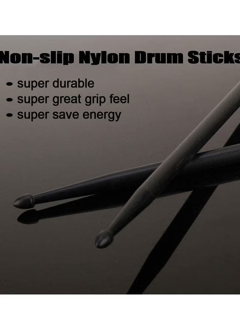 Realfrog - 2 Pairs 5A Nylon Drumsticks for Adults and Kids Light Durable Plastic Drum Sticks Set with Non-Slip Handles Professional Musical Instrument Percussion Accessories Black - Image 1