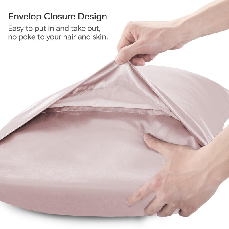 BEDELITE BEDELITE Satin Pillowcase for Hair and Skin  Super Soft and Cooling Similar to Silk Pillow Cases 2 Pack with Envelope Closure  Gift for Women Men(20""x26"" Standard Size  Lotus Pink)  - Image 5