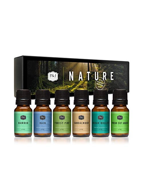 P&J Trading PJ Trading Nature Set of 6 Premium Grade Fragrance Oils  Forest Pine Ocean Breeze Rain Fresh Cut Grass Sandalwood Bamboo  10ml 