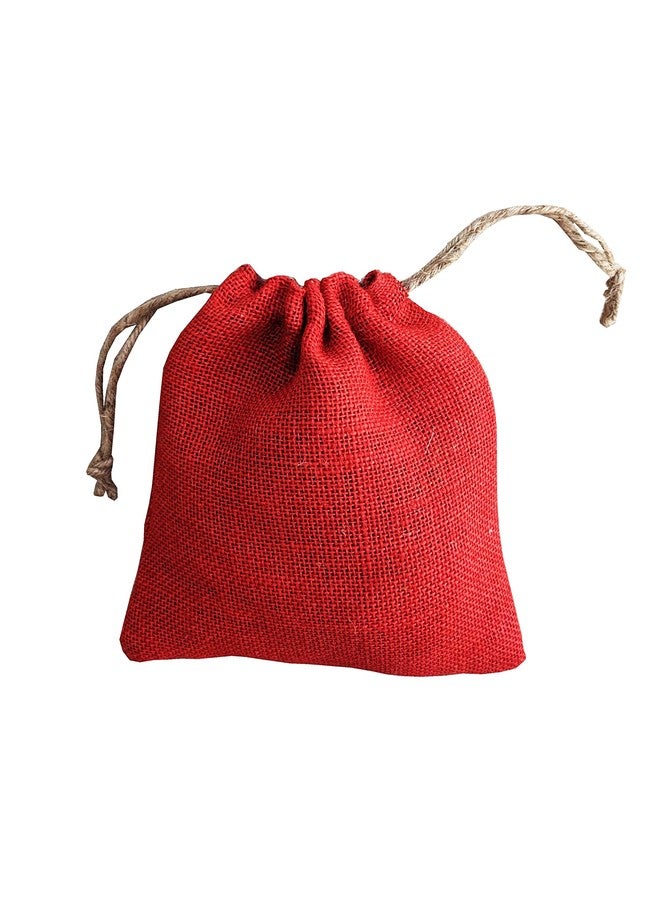 Handmakers Handmakes Natural Pure Red Jute Gift Potli Bags 7X8 Gift Pouches (15) - Image 3
