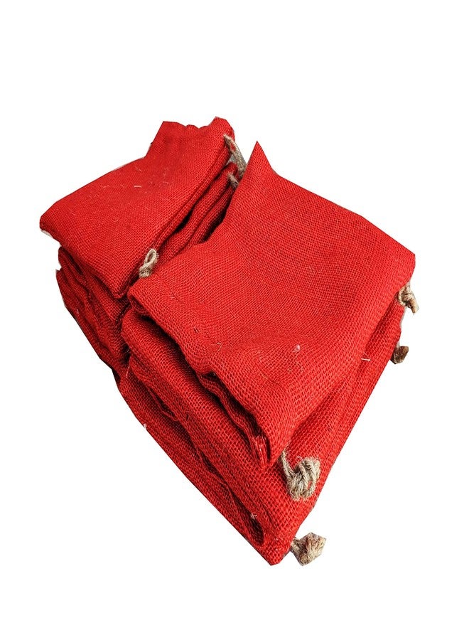 Handmakers Handmakes Natural Pure Red Jute Gift Potli Bags 7X8 Gift Pouches (15) - Image 2