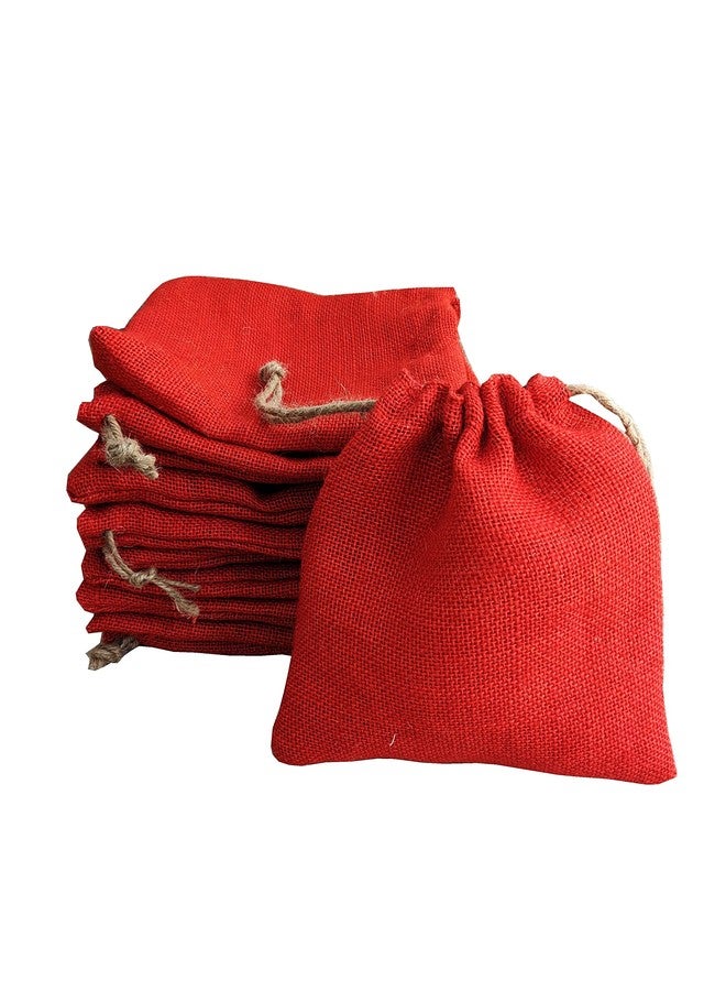 Handmakers Handmakes Natural Pure Red Jute Gift Potli Bags 7X8 Gift Pouches (15) - Image 1