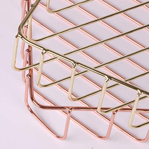 Fvstar Paper Organizer for Desk Metal Paper Tray Large Capacity Letter Tray File Holder Mail Inbox Storage Organizer Basket for Office Classroom Desktop,12.5" x 9.4" x 1.9",Gold - Image 4