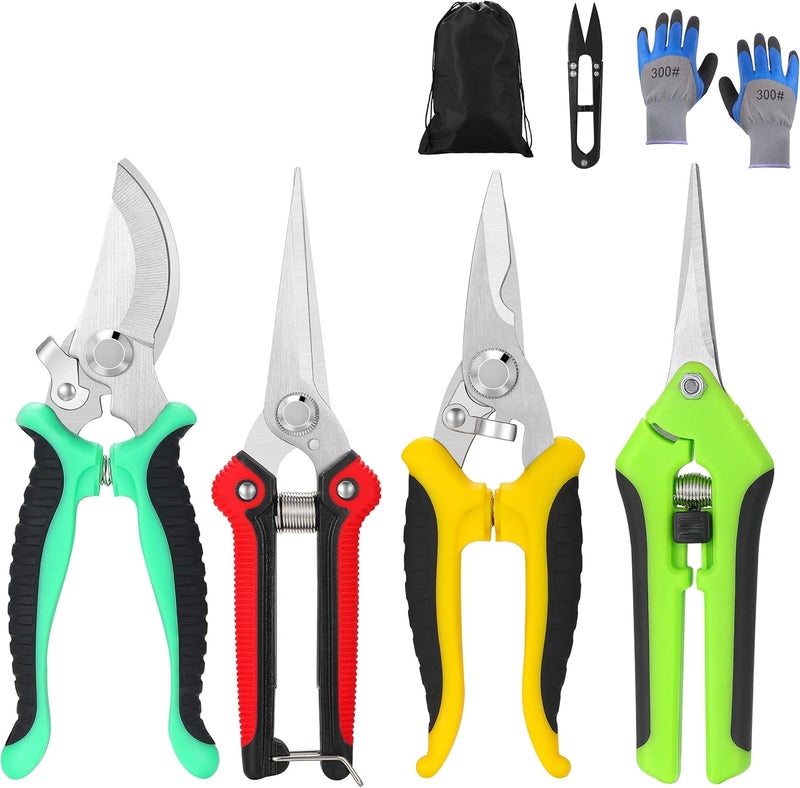 Topbooc 5‑Piece Garden Pruning Shears Set with Gloves & Storage Bag – Stainless Steel Trimming Scissors for Flowers, Herbs & Small Branches – Ergonomic Gardening Tools Kit (Multi-color) - Image 1