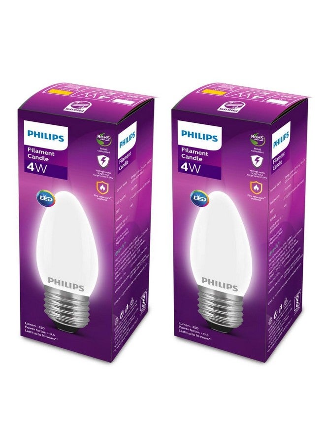 Philips E27 Candle Frosted 400-Lumen Decorative Wall Lights (4W, Pack of 2, Warm White) - Image 1