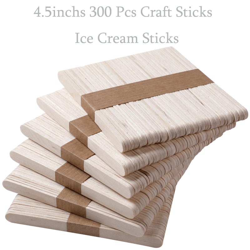 Borogo 300 Pcs Craft Sticks Ice Cream Sticks, Borogo 4.5inchs Sticks Natural Wood Popsicle Craft Sticks Treat Sticks Ice Pop Sticks for DIY Crafts - Image 3