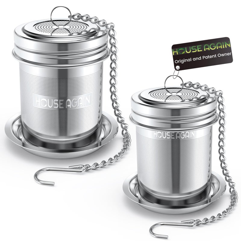 House Again Tea Infuser 2 Pack Large  Small Extra Fine Mesh Tea Strainers for Loose Tea 188 Stainless Steel Tea Strainer with Extended Chain Hook Tea Steeper