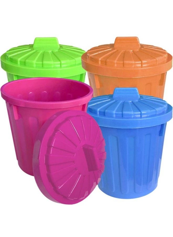 ArtCreativity - Large Trash Cans Set With Lids Set Of 4 Garbage Bin Toy In Assorted Neon Colors Unique Desk Organizer Birthday Party Favors For Kids Cute Classroom Decor - Image 1